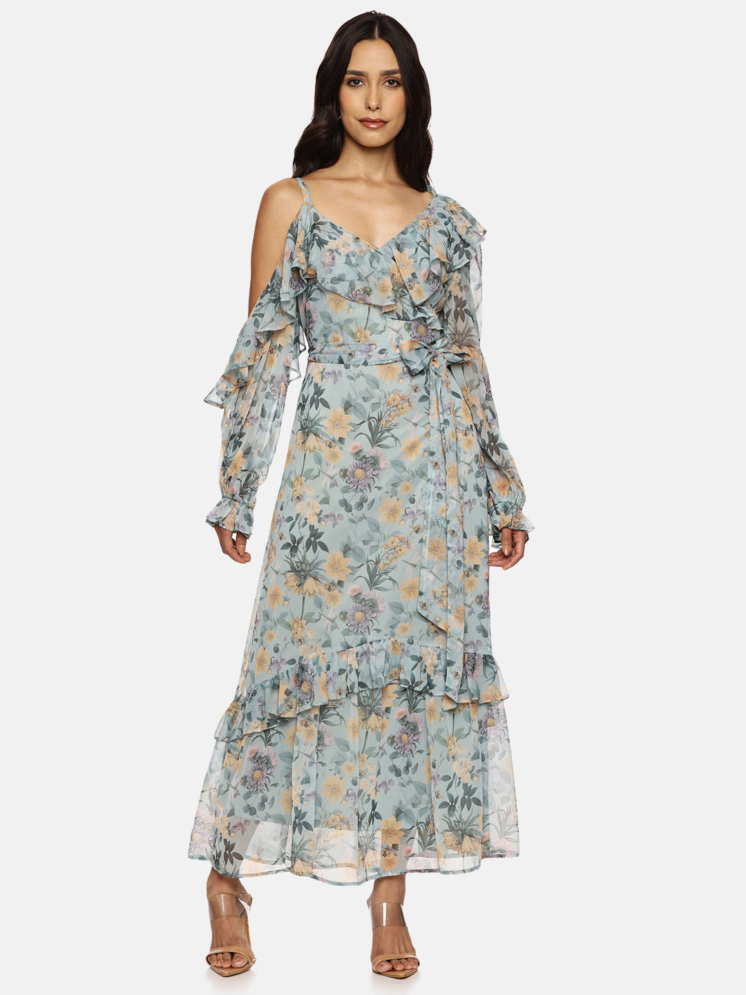 IS.U Green Cold Shoulder Dress