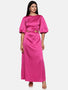 IS.U Pink Puff Sleeve Cut-Out Maxi Dress