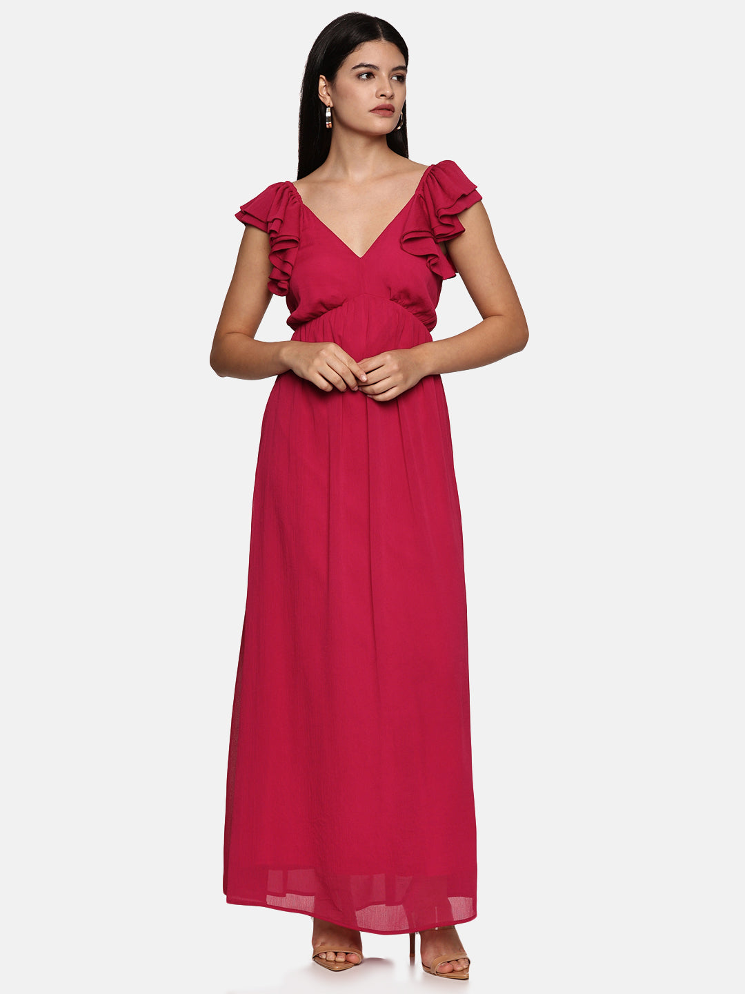 IS.U Magenta Back Cut Out Maxi Dress