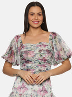 Load image into Gallery viewer, IS.U Floral Multicolor Ruching Detail Crop Top