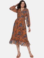 Load image into Gallery viewer, IS.U Floral Mustard Wrap Midaxi Dress
