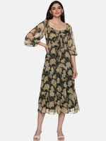 Load image into Gallery viewer, IS.U Floral Green Front Tie Knot Midaxi Dress