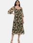 IS.U Floral Green Front Tie Knot Midaxi Dress