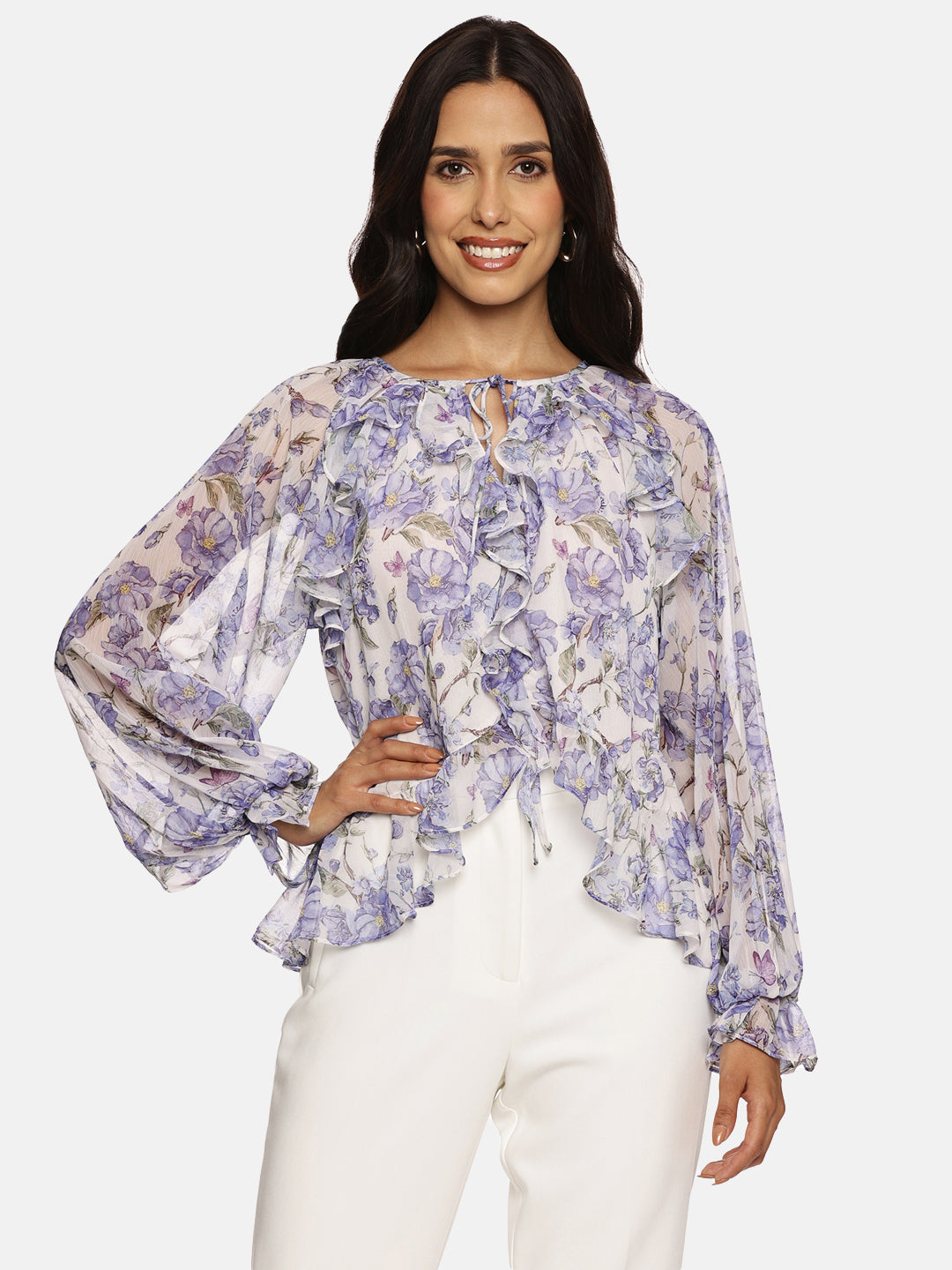 IS.U Blue Ruffled Boho Top