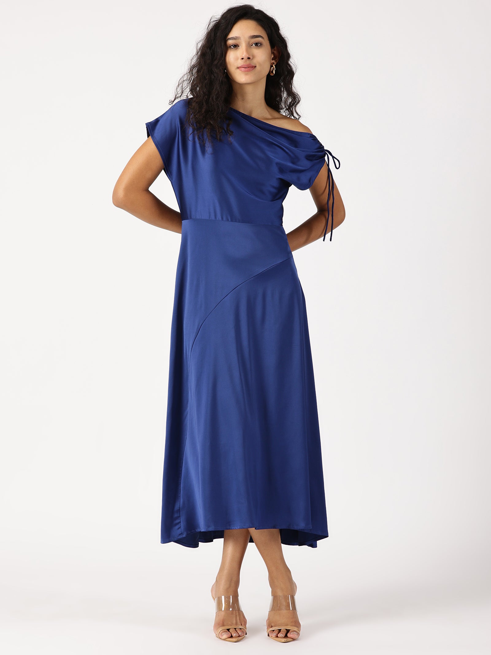 IS.U Blue Asymmetric Neck Cocktail Dress