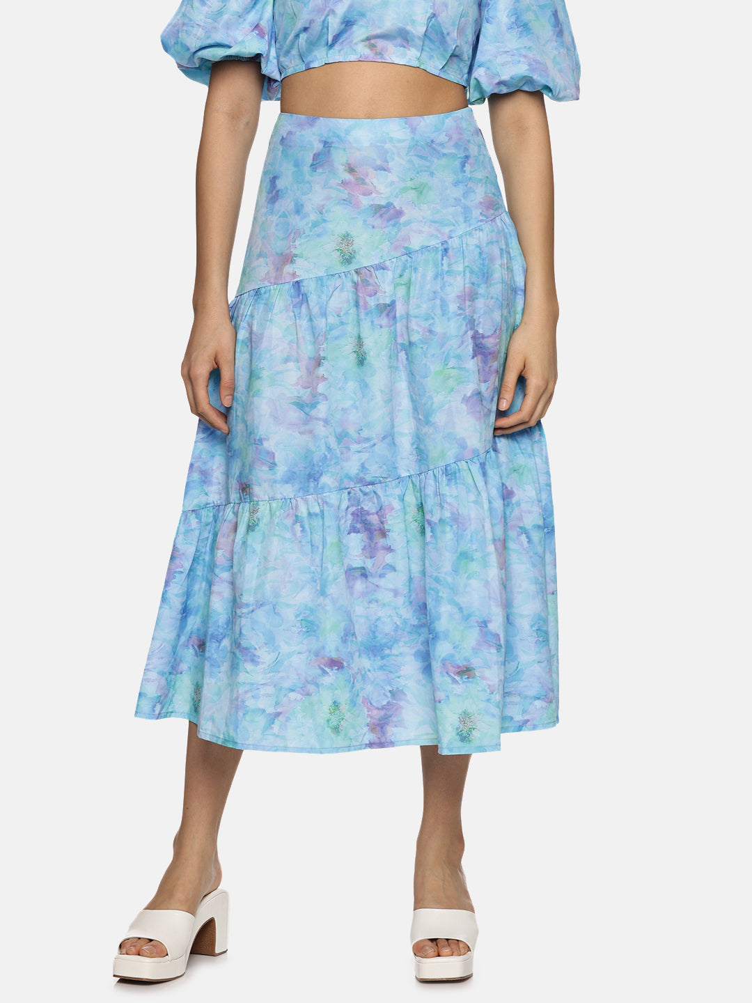 IS.U Floral Blue Cut And Sew Midaxi Skirt