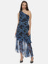 IS.U Floral Blue One Shoulder Asymmetrical Dress