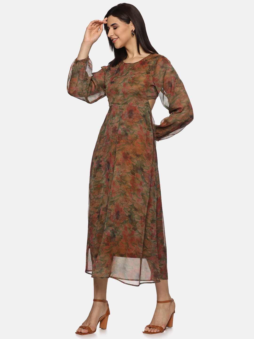 Buy Brown Cut Out Midaxi Dress For Women