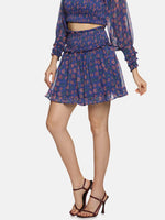 Load image into Gallery viewer, IS.U Floral Blue Smocked Mini Skirt