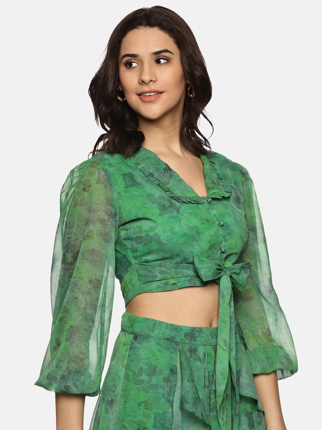 IS.U Floral Green Flare Detail Co-ord Set