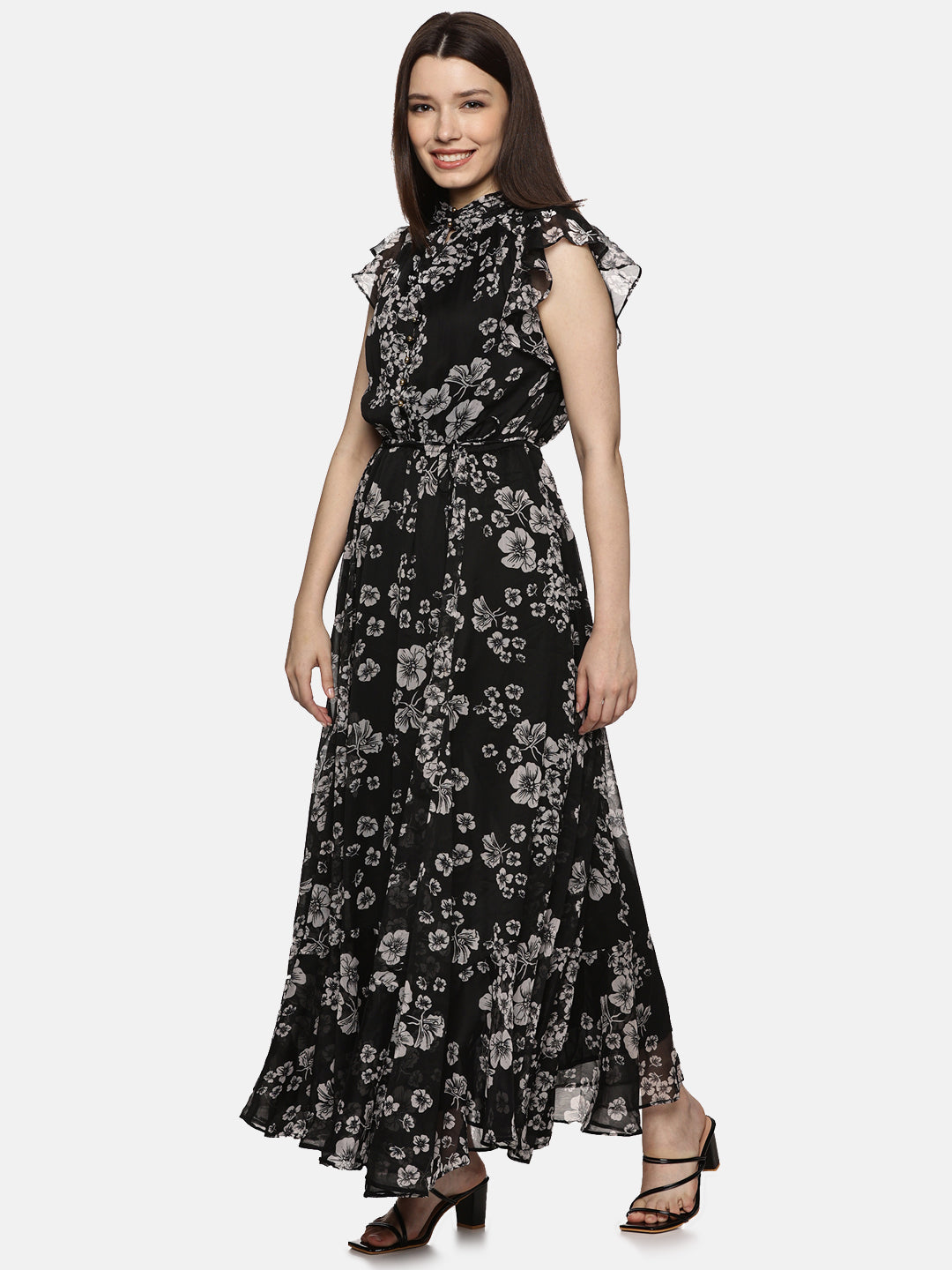 IS.U Floral Black Frilled Dress