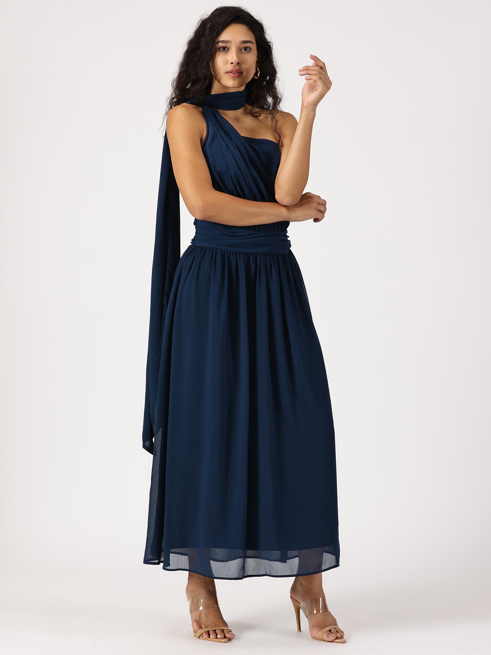 IS.U Blue One Shoulder Maxi Dress