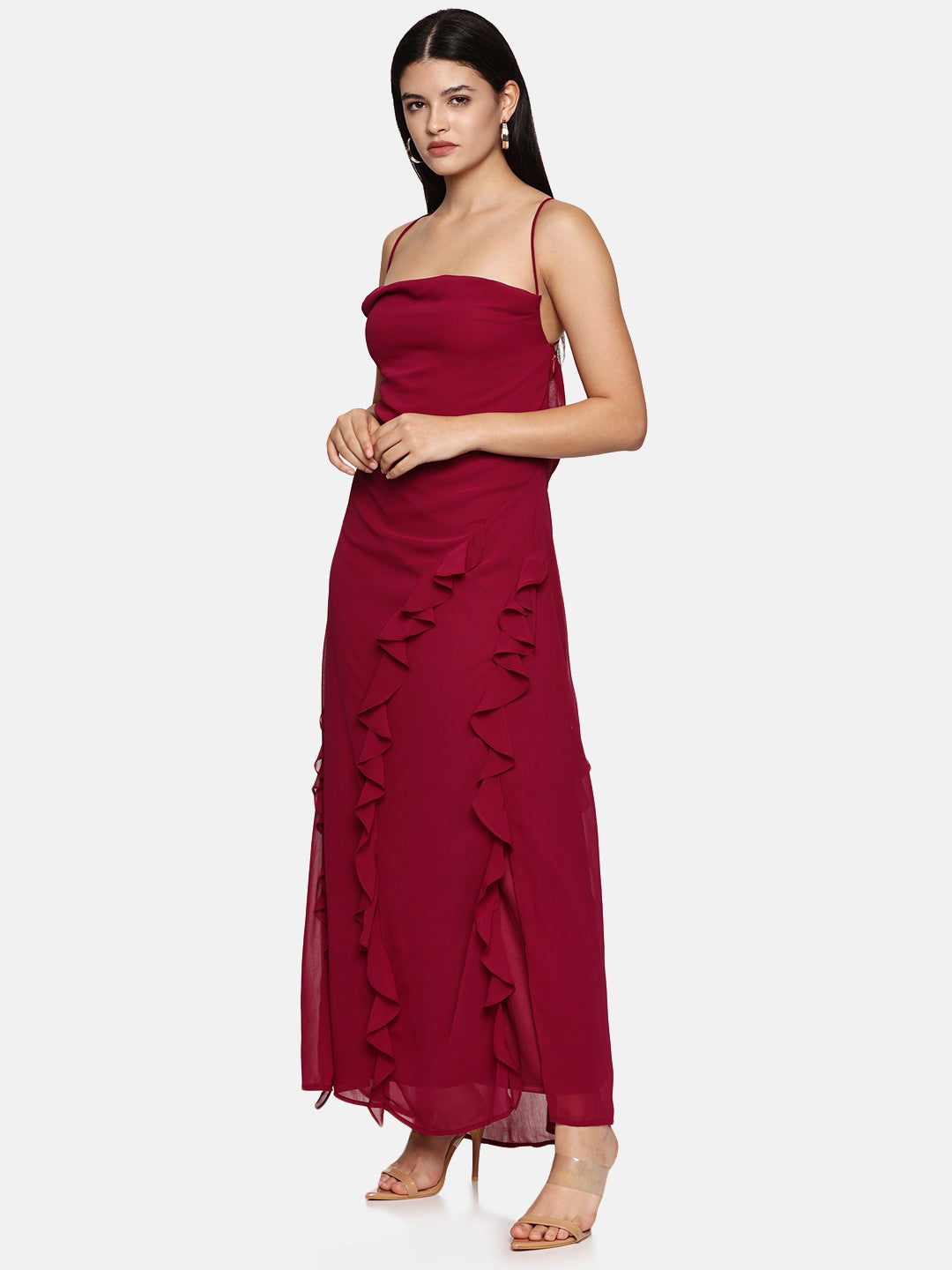 IS.U  Magenta Cowl Neck Maxi Dress