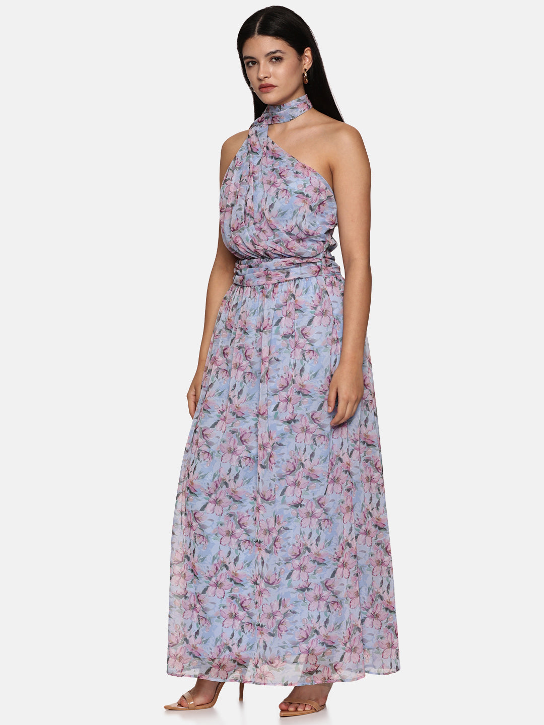 IS.U Floral Blue One Shoulder Maxi Dress