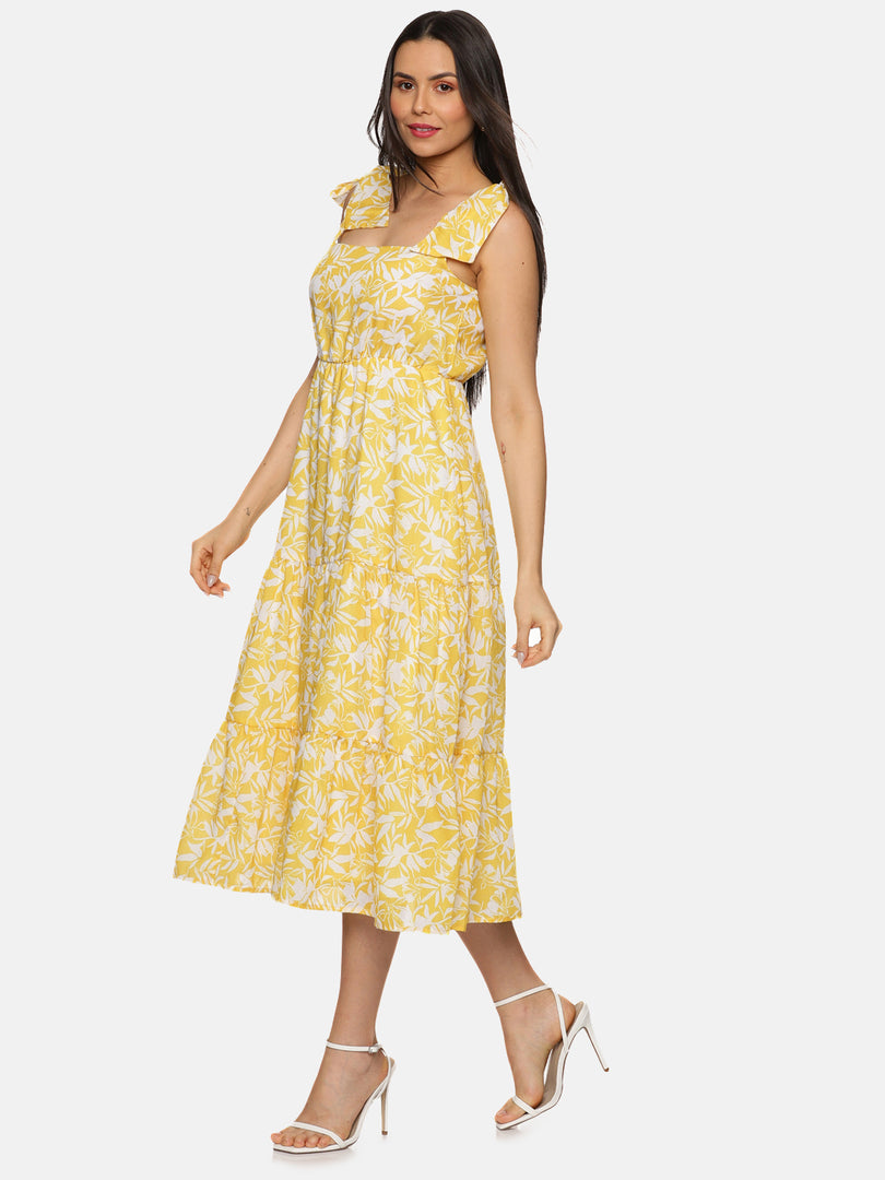 IS.U Floral Yellow Tie-up Dress