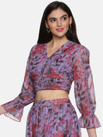 Load image into Gallery viewer, IS.U Floral Lavender Button Down Crop Top