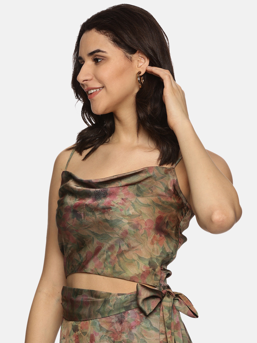 IS.U Floral Brown Asymmetrical Flare Co-ord Set
