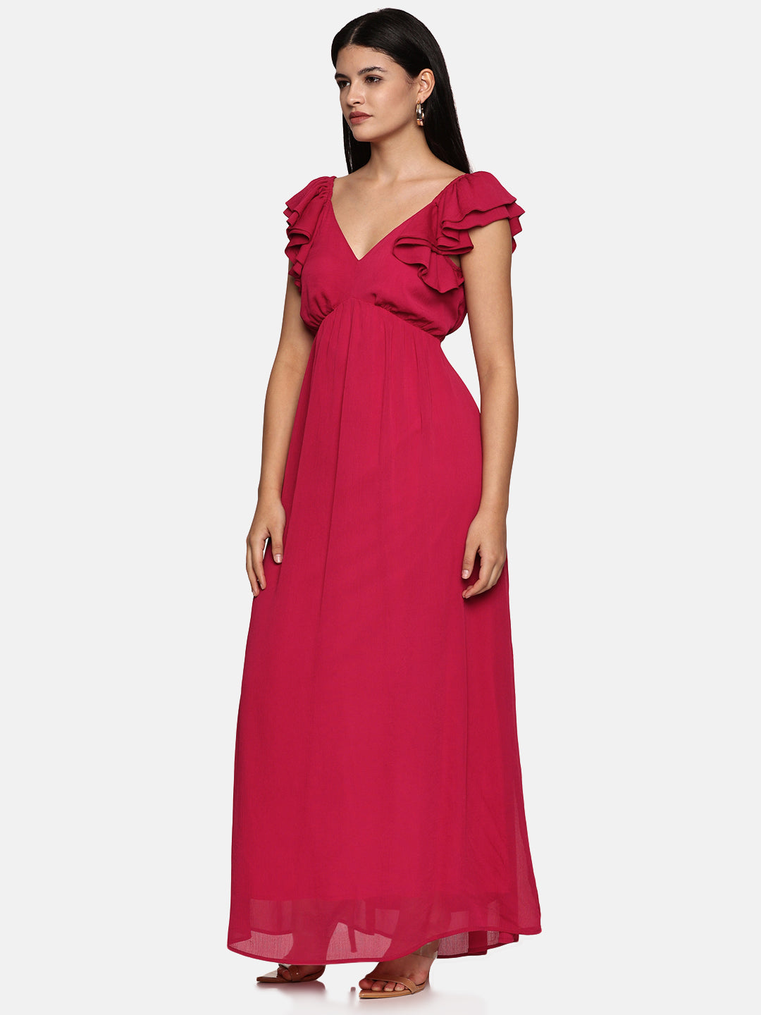 IS.U Magenta Back Cut Out Maxi Dress