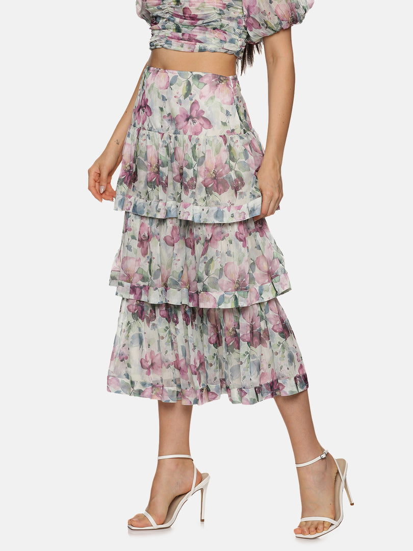 IS.U Floral Multicolor Tiered Skirt