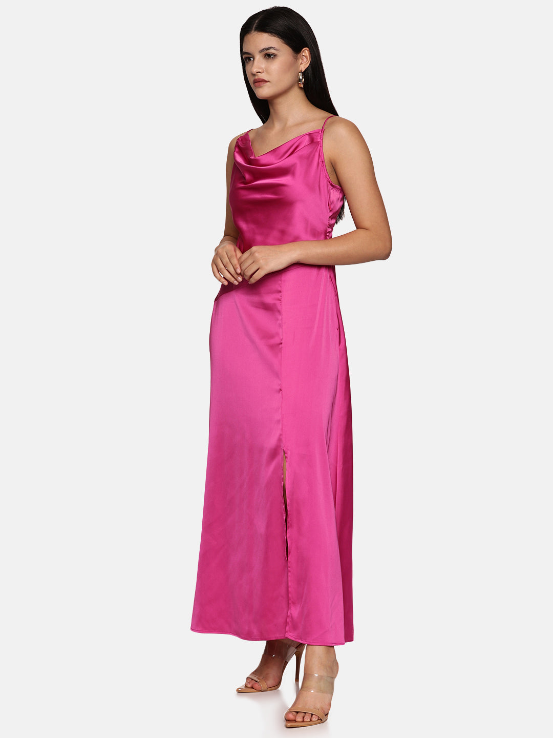 IS.U  Pink Front Slit Maxi Dress