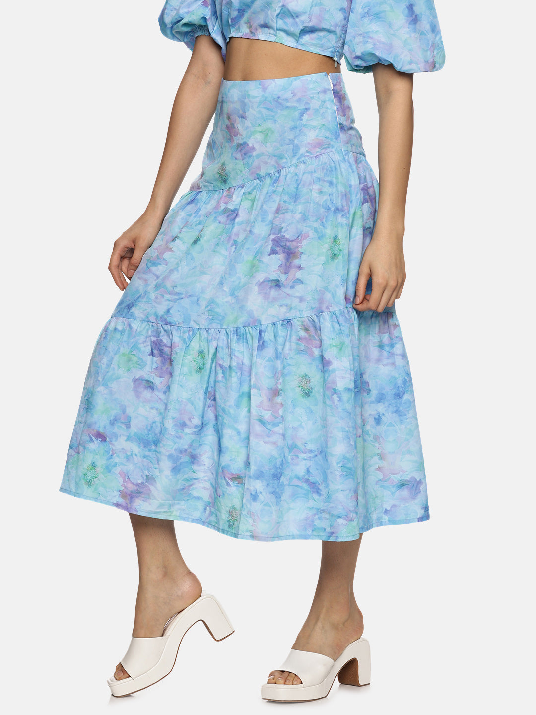 IS.U Floral Blue Cut And Sew Midaxi Skirt