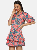Load image into Gallery viewer, IS.U Floral Multicolor Two Tiered Ruffle Mini Dress