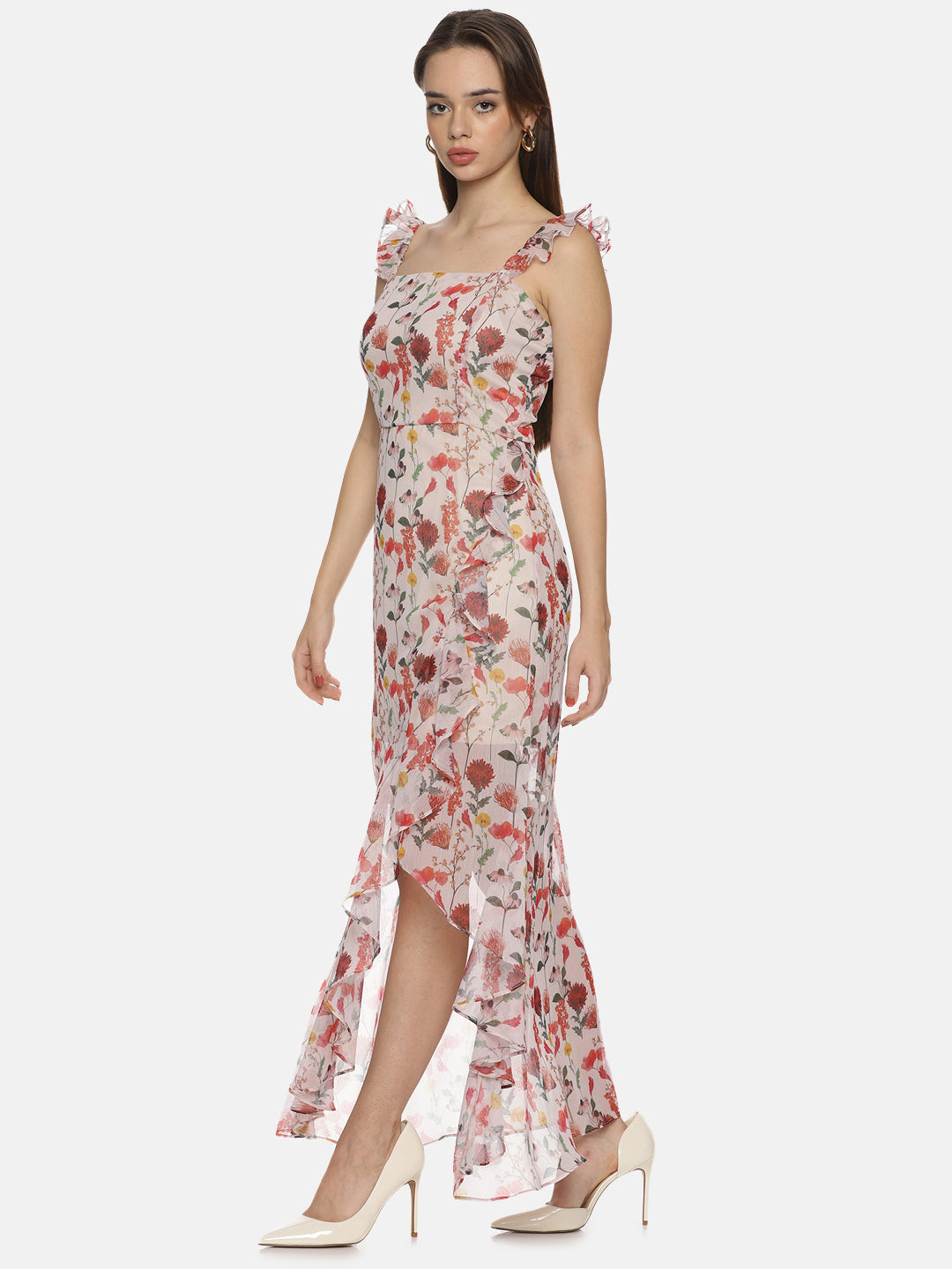 IS.U Floral Off-white High Low Dress