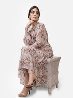 Load image into Gallery viewer, IS.U Light Grey Floral Neck Tie Up Tiered Midaxi Dress
