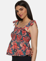 Load image into Gallery viewer, IS.U Floral Multicolor Tie-Up Peplum Top
