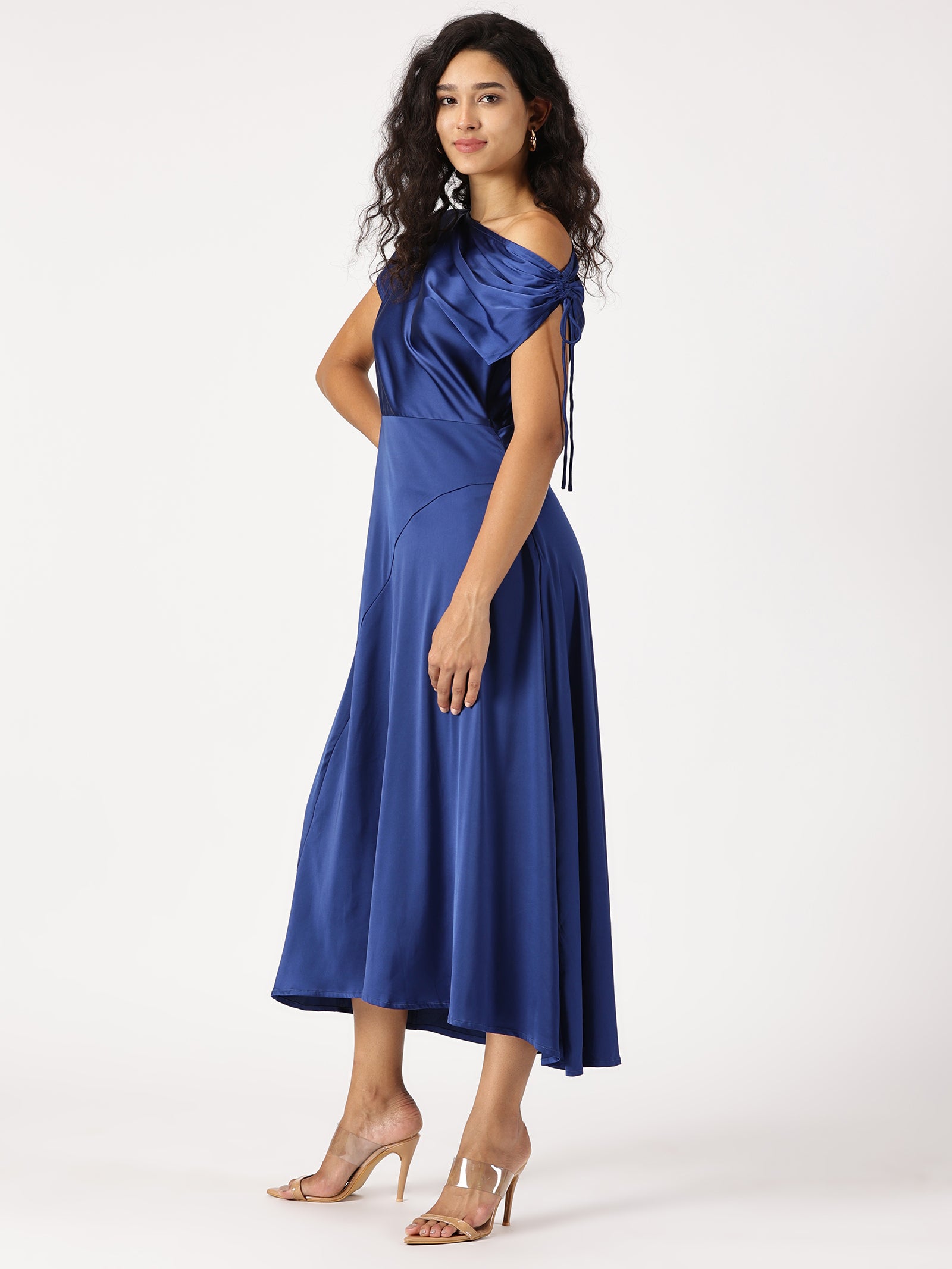 IS.U Blue Asymmetric Neck Cocktail Dress