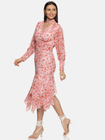 Load image into Gallery viewer, IS.U Floral Orange High Neck Fit And Flare Dress