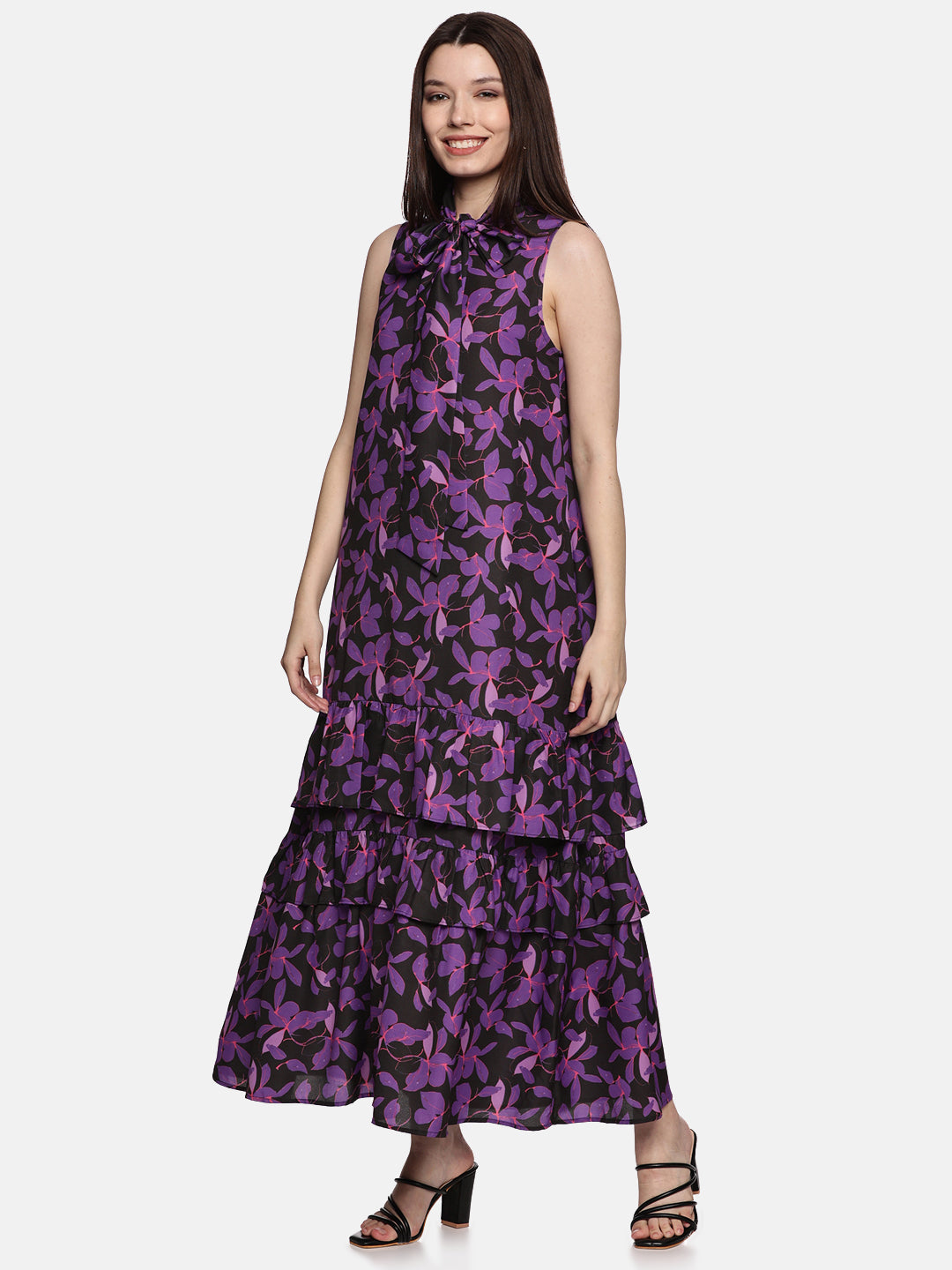 IS.U Floral Purple Tiered Sleeveless Dress