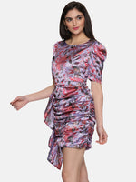 Load image into Gallery viewer, IS.U Floral Lavender Rushed Mini Dress