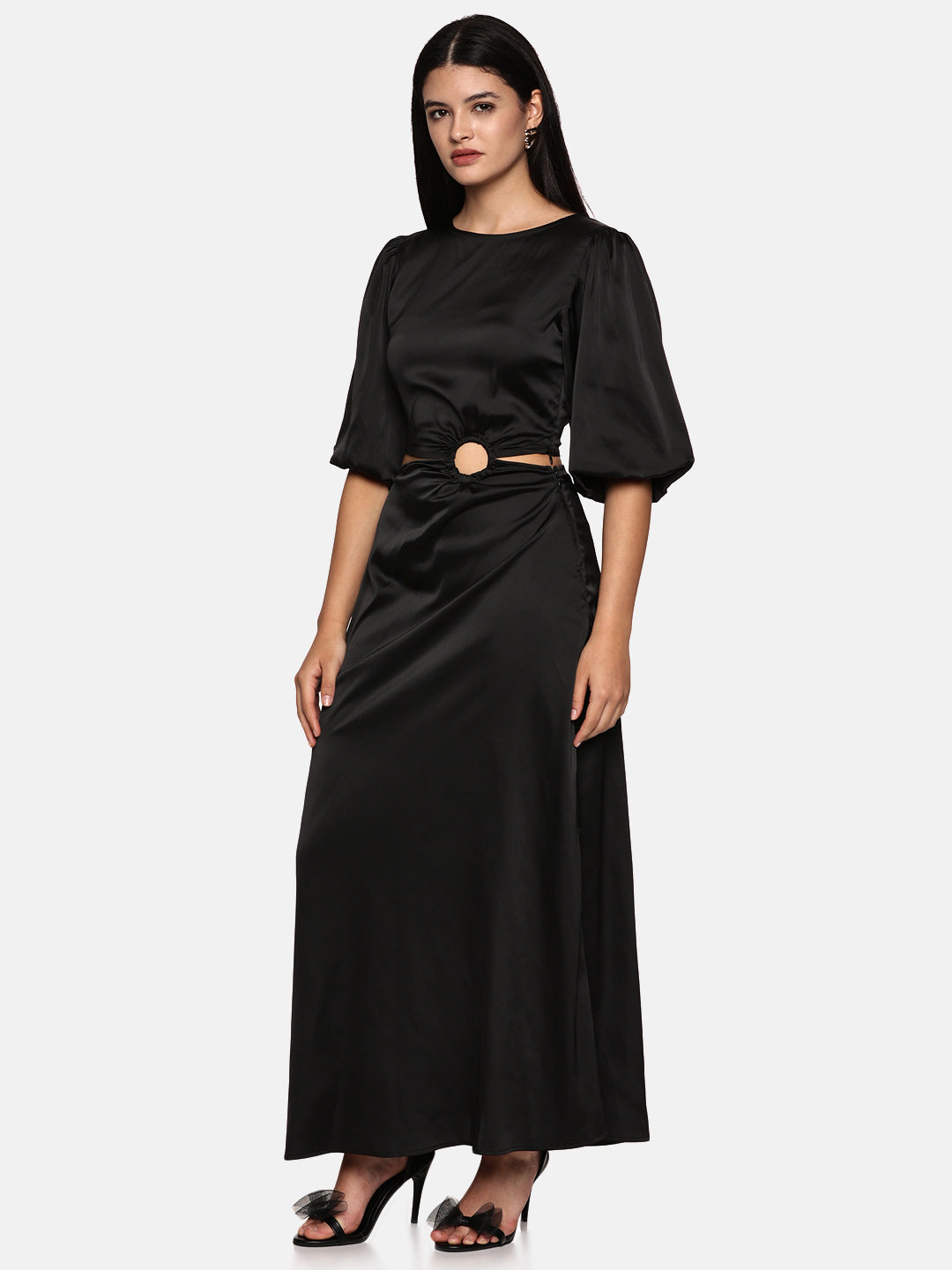 IS.U Black Puff Sleeve Cut-Out Maxi Dress