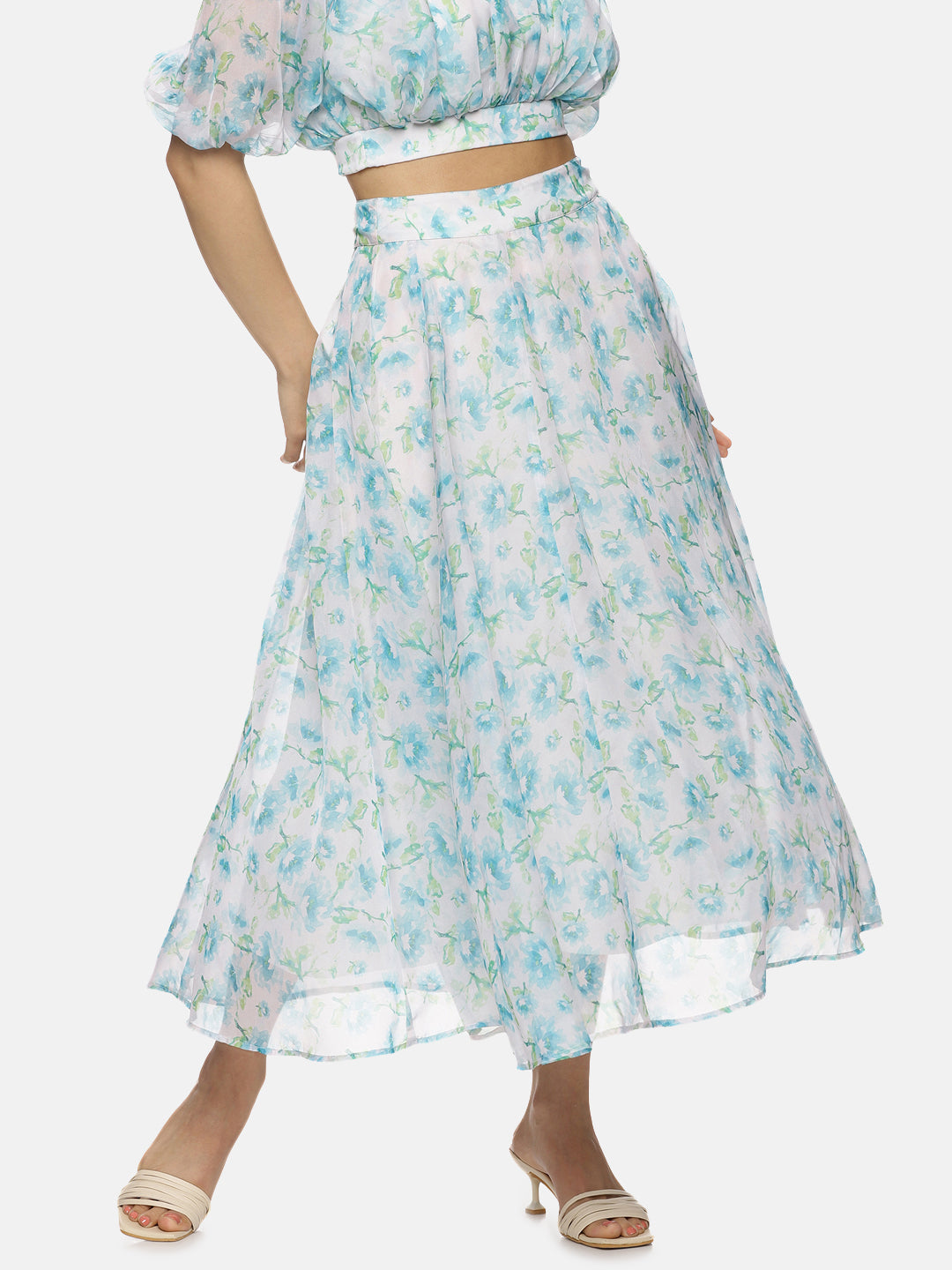 IS.U Floral White Organza Co-ord Set