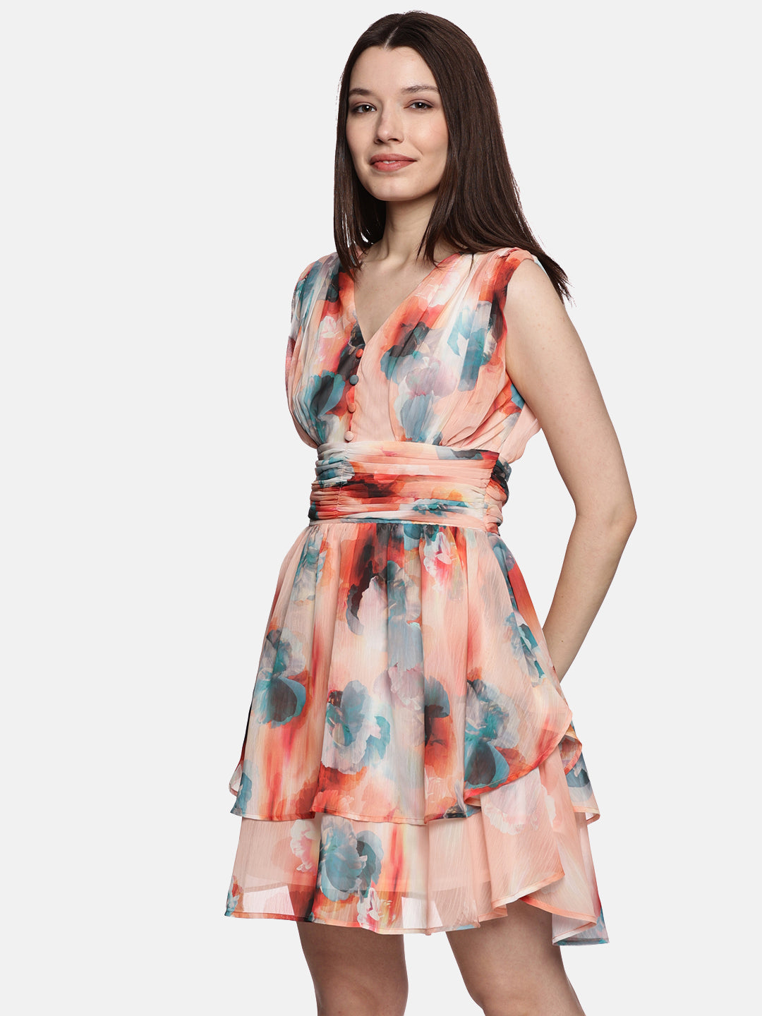 IS.U Floral Peach Tiered Dress