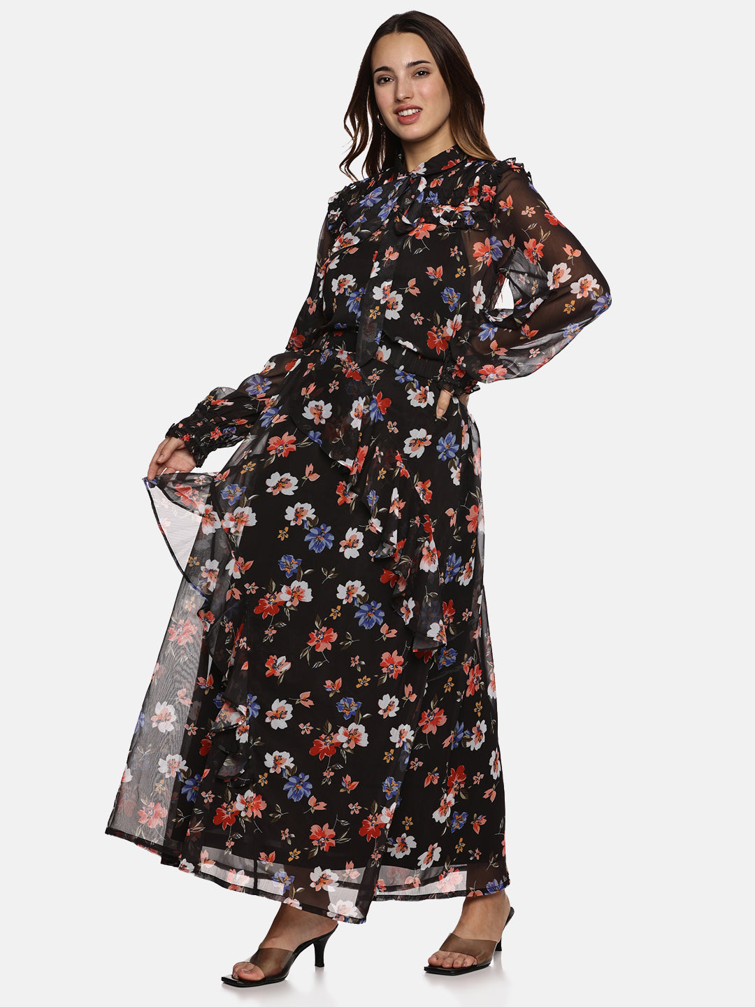 IS.U Floral Black Skirt and Top Co-ord set