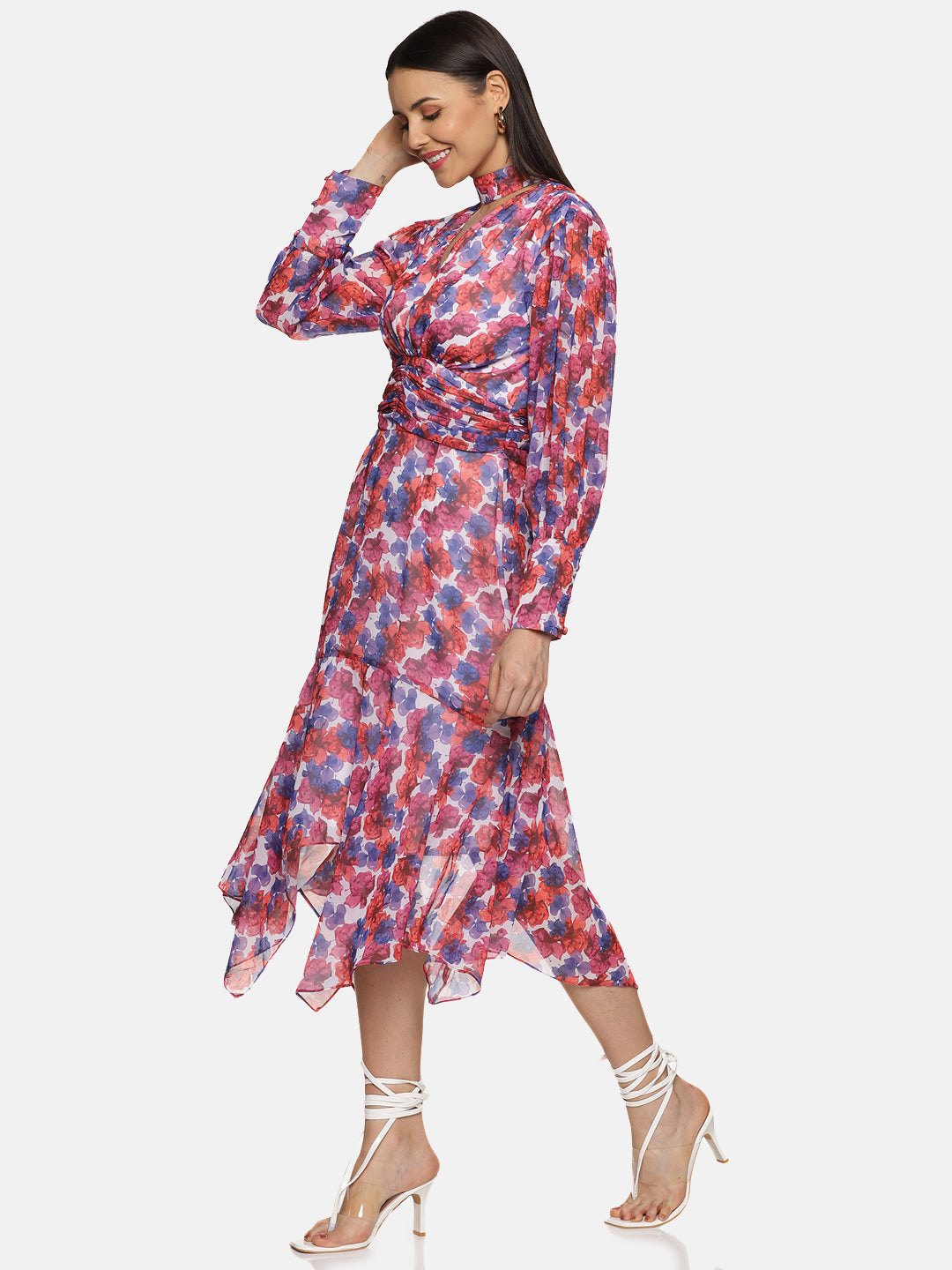 IS.U Floral Muticolor High Neck Fit And Flare Dress