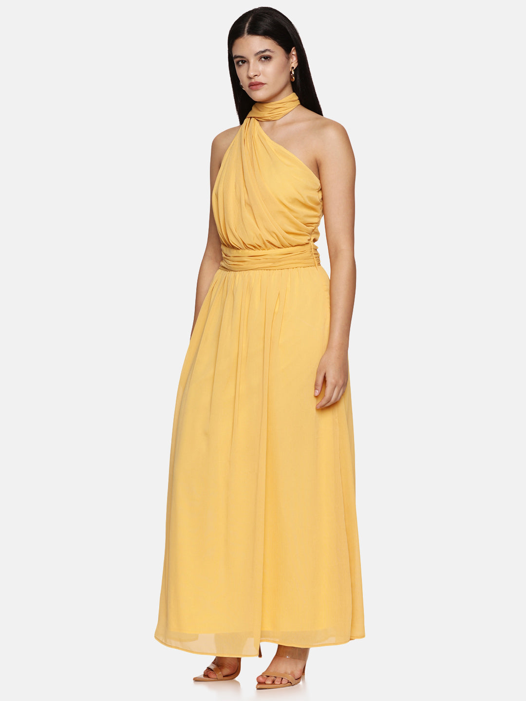 IS.U Yellow One Shoulder Maxi Dress