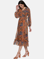 Load image into Gallery viewer, IS.U Floral Mustard Wrap Midaxi Dress
