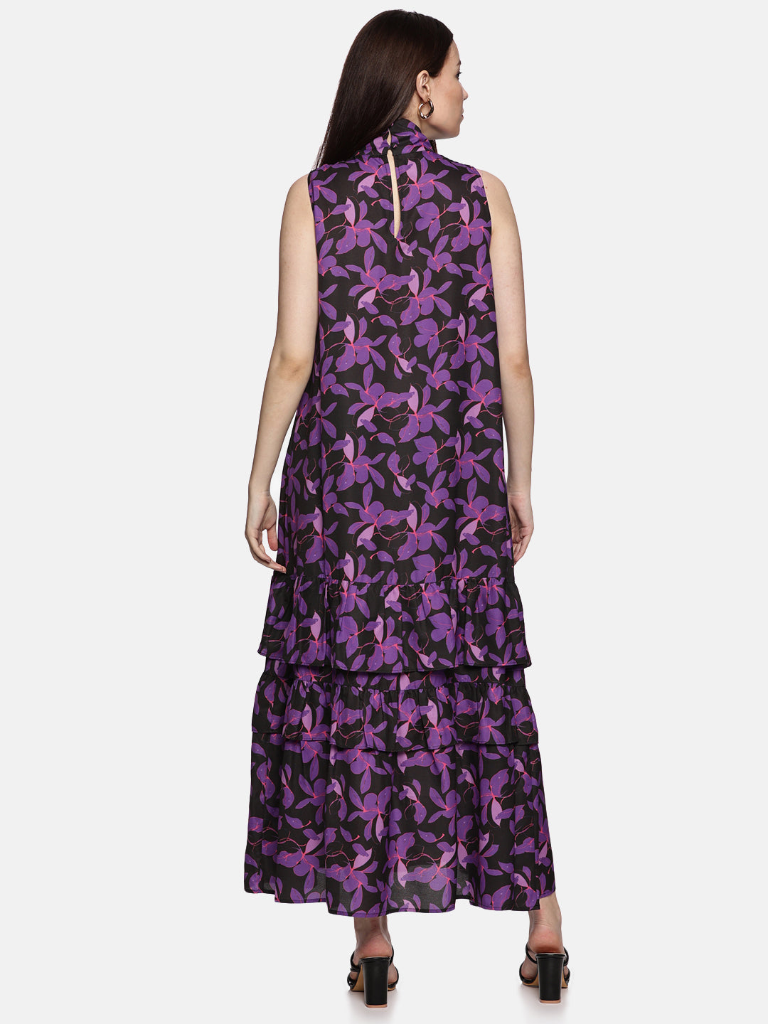 IS.U Floral Purple Tiered Sleeveless Dress