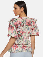 Load image into Gallery viewer, IS.U Floral Multicolor Ruffle Detail Peplum Top