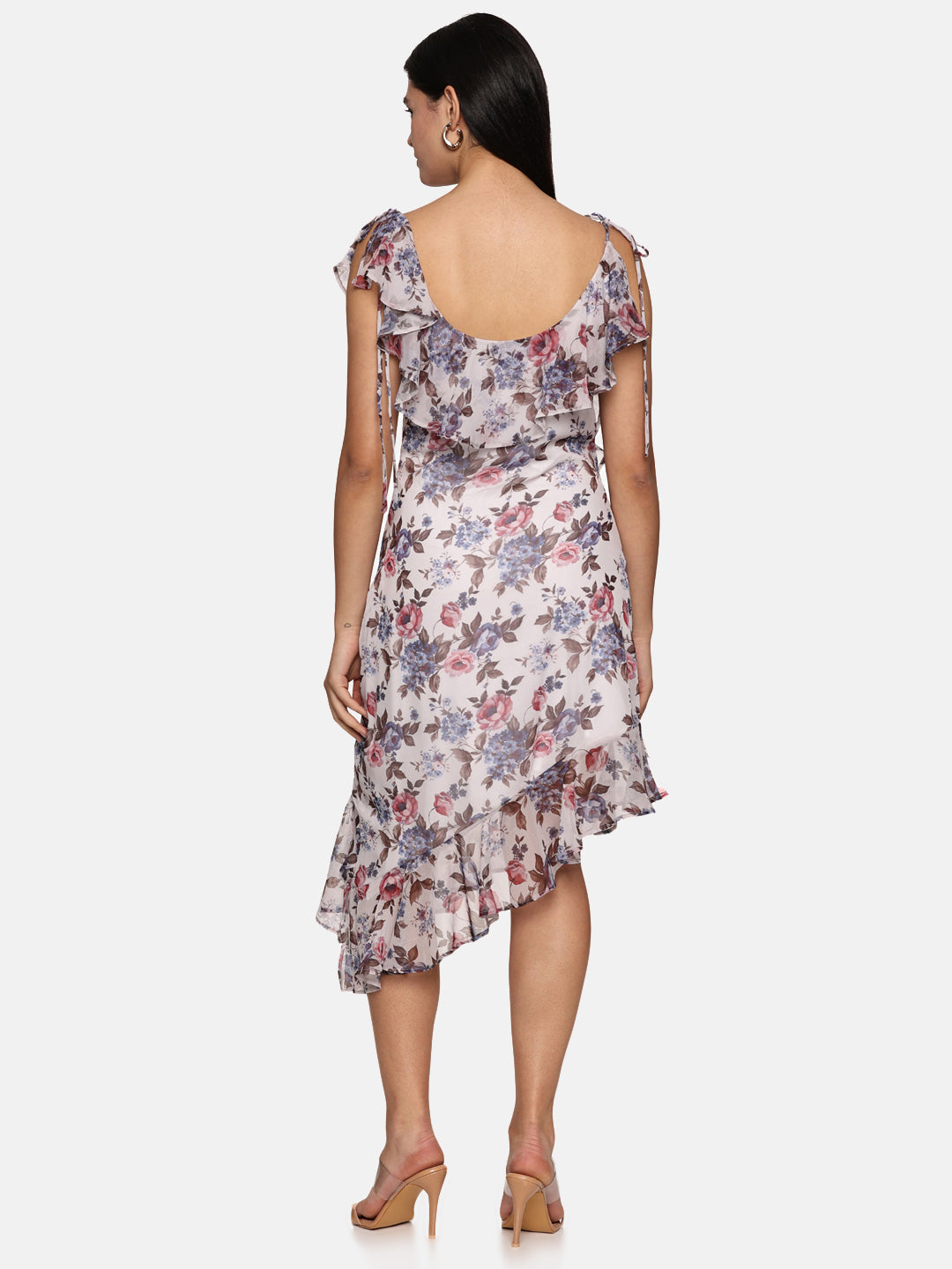 IS.U Printed Ruffled Strap Midi Dress