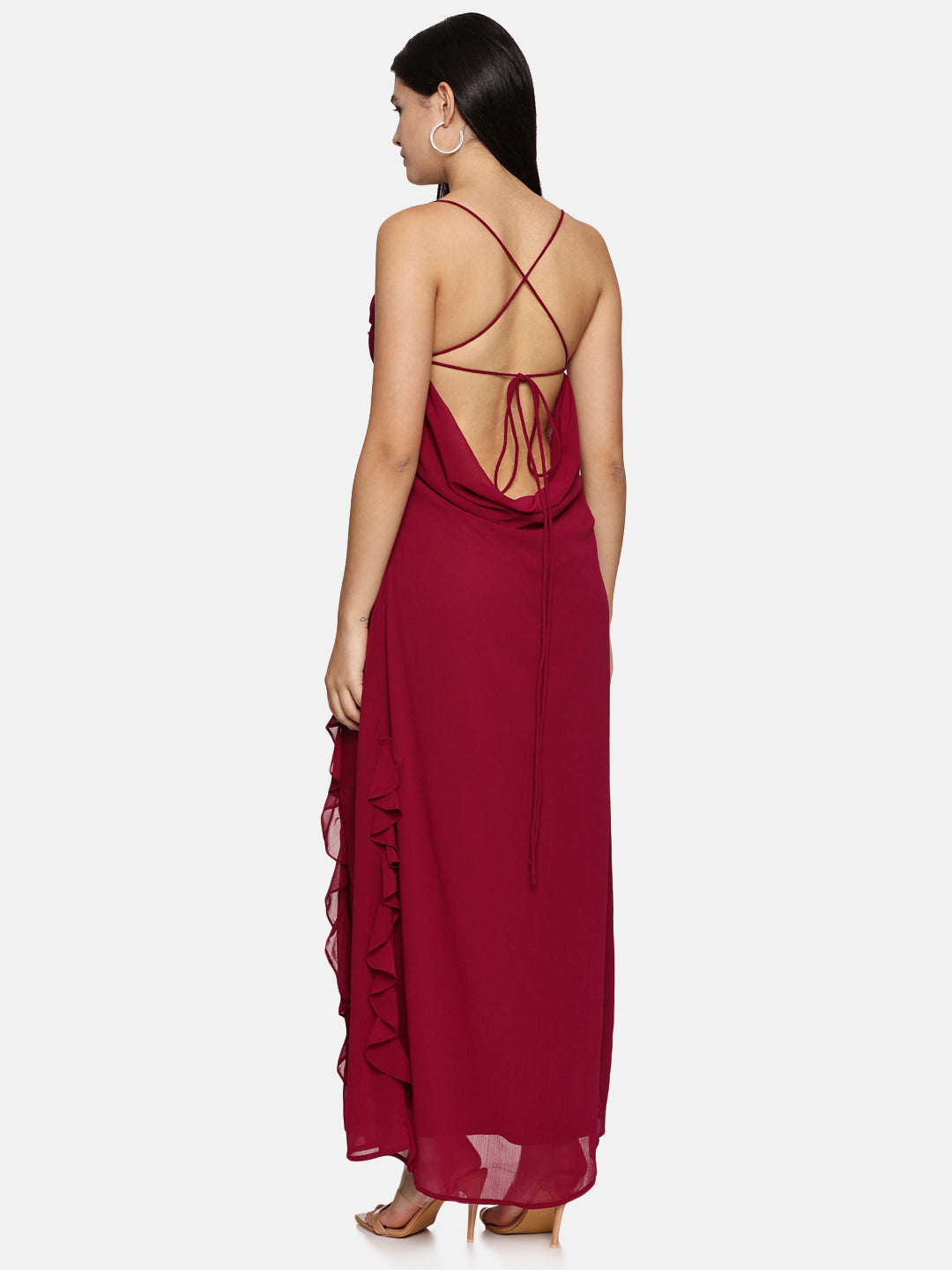 IS.U  Magenta Cowl Neck Maxi Dress