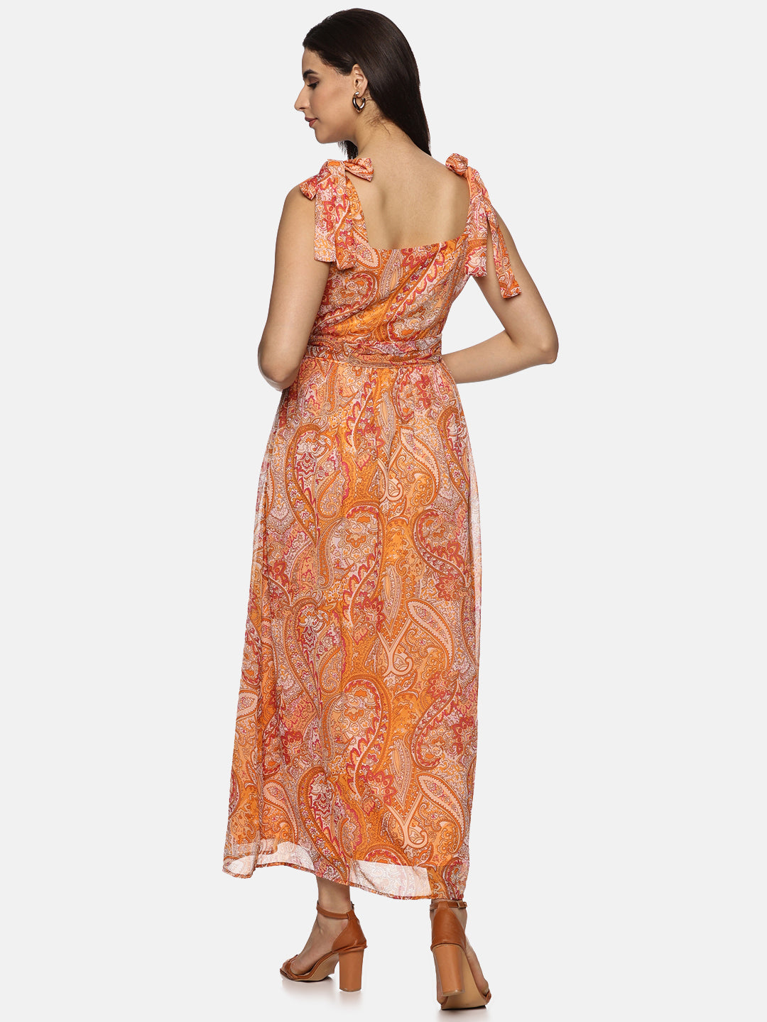 Buy Printed Floral Chiffon Fabric | Tie-up Detailed Maxi Dress Online In India