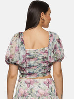 Load image into Gallery viewer, IS.U Floral Multicolor Ruching Detail Crop Top