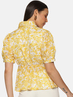 Load image into Gallery viewer, IS.U Floral Yellow Collared Peplum Top
