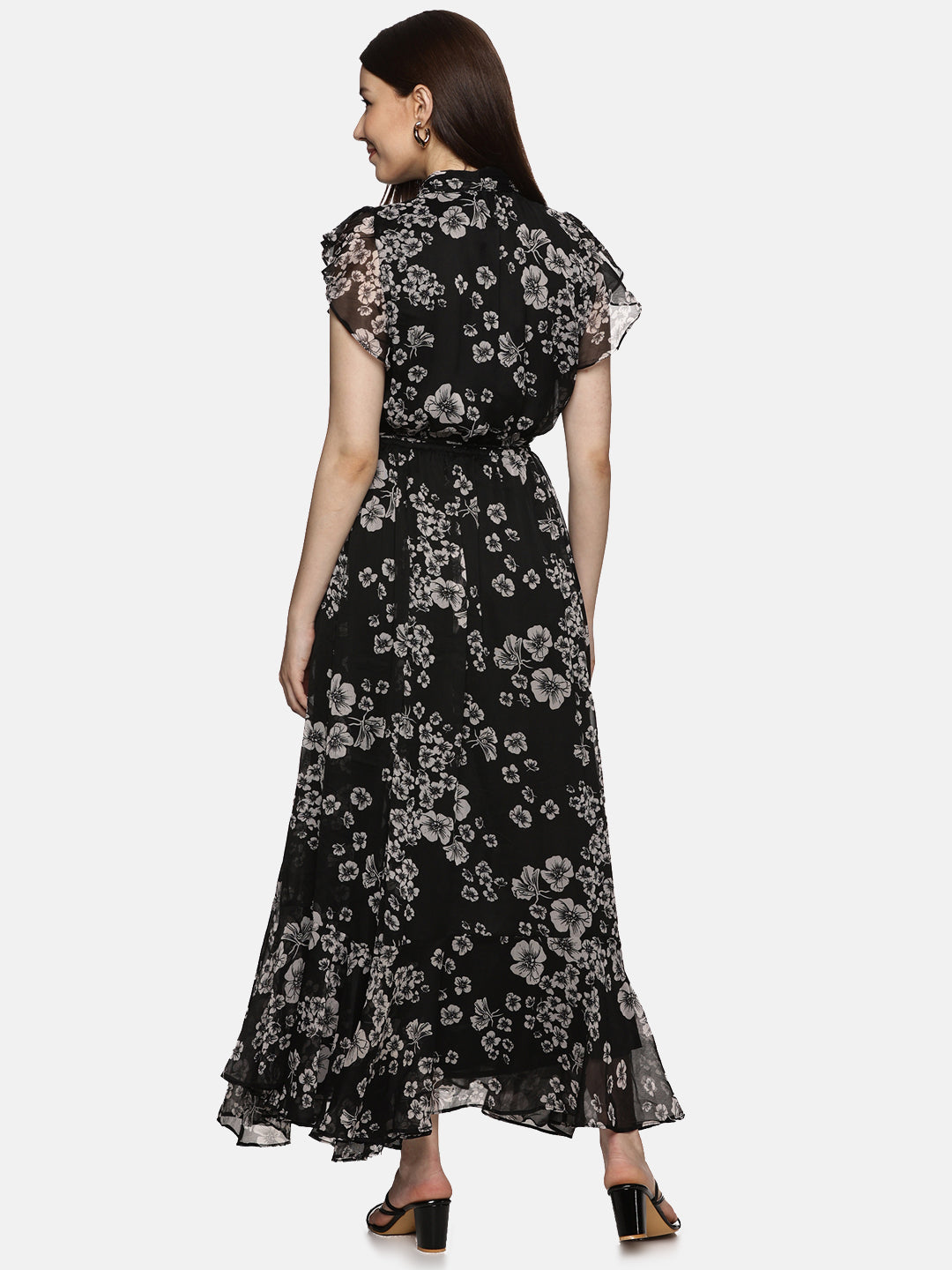 IS.U Floral Black Frilled Dress