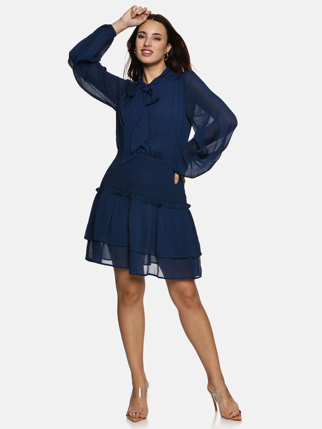 IS.U Blue Tie- Knot Smocked Dress