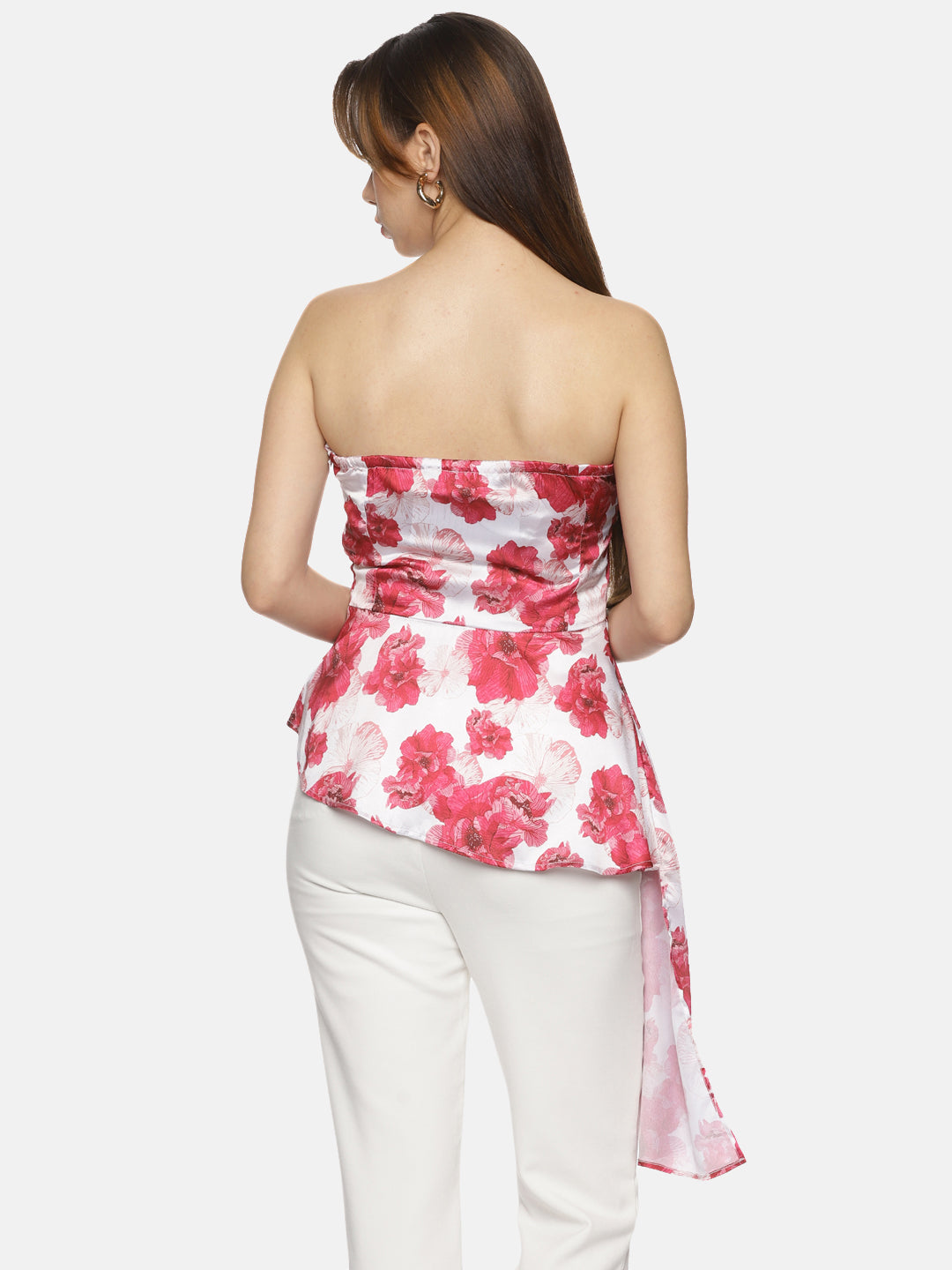 IS.U Floral White Flared Bandeau Top